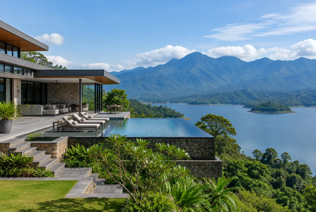 Lake View Villa Design for Digana exterior house design by Structa Engineering