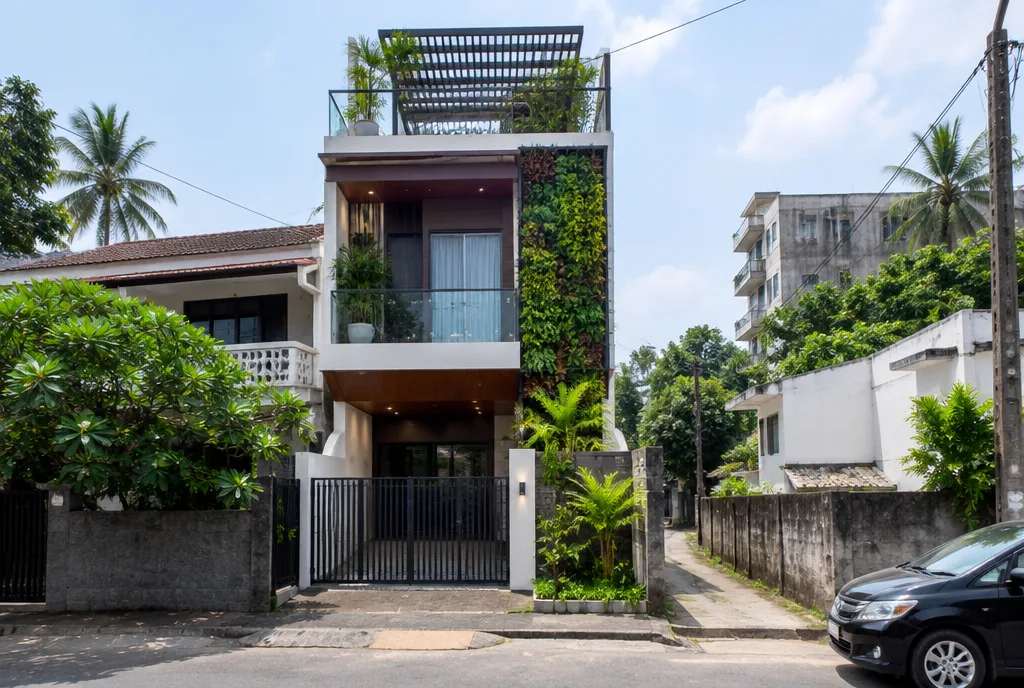 Narrow Townhouse Design for Kalubowila exterior house design by Structa Engineering