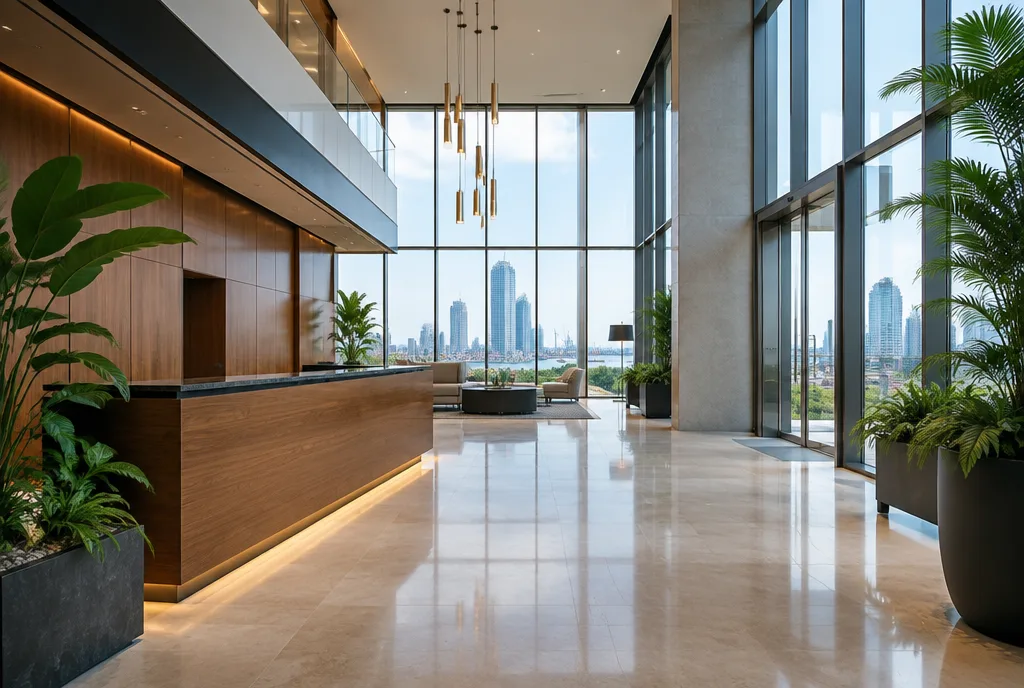 Corporate Office Lobby Design for Colombo 01 exterior house design by Structa Engineering