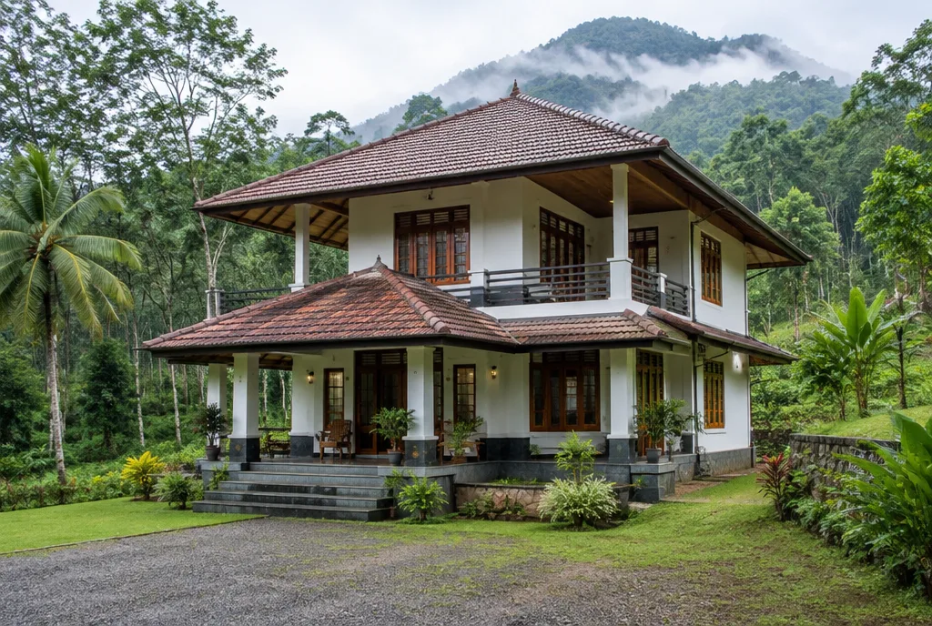 Rainforest hill home design concept for Ratnapura with sheltered living