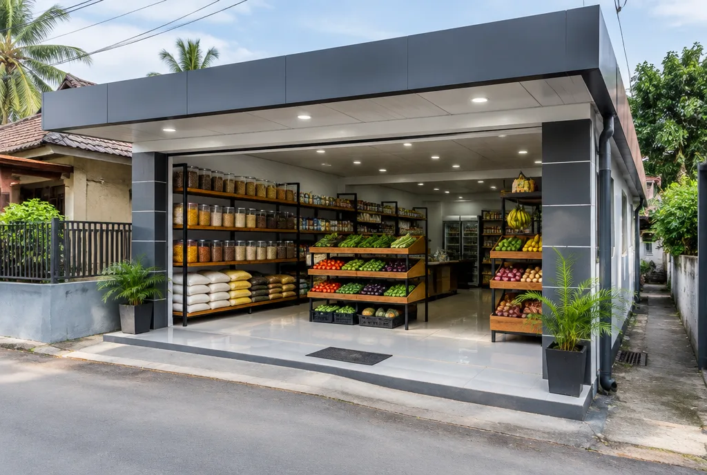 Grocery Shop Facelift Design for Kadawatha exterior house design by Structa Engineering