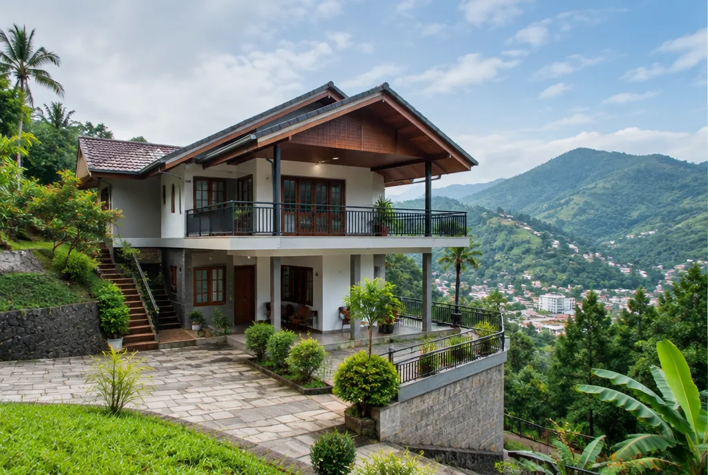 Hill town family home design concept for Badulla with weather-protected spaces
