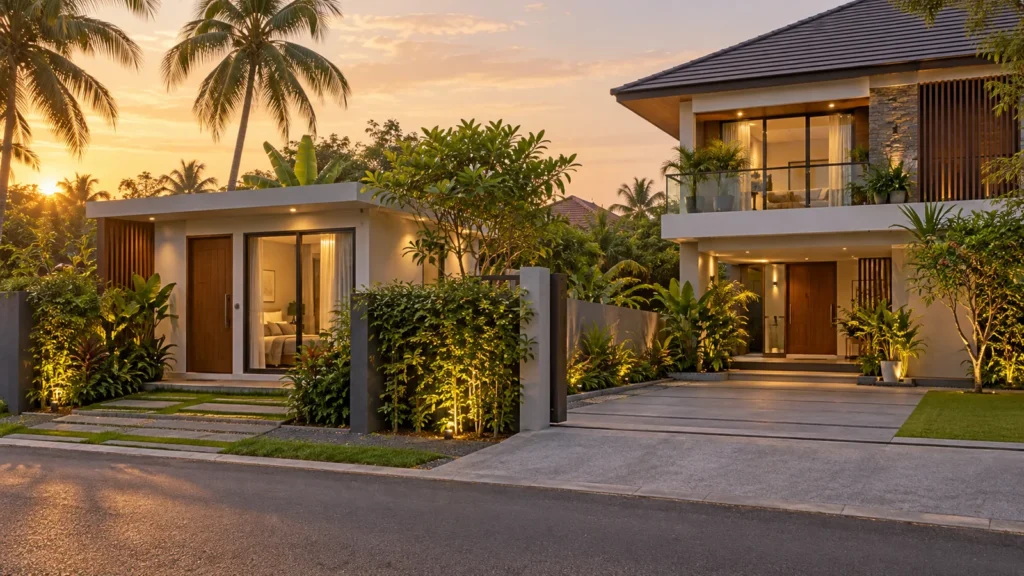 Compact independent rental annex with separate entrance beside a contemporary Sri Lankan family home